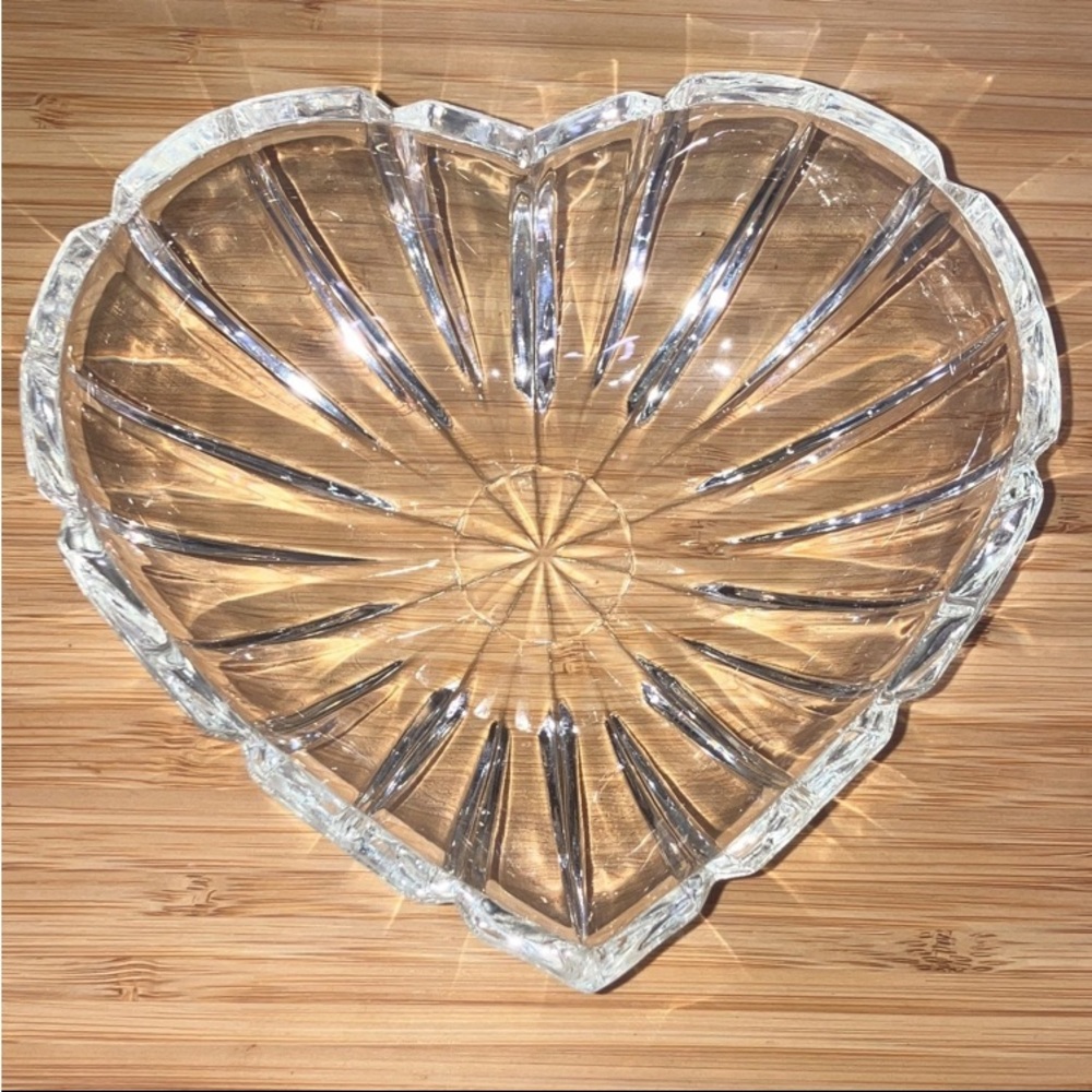vintage crystal cut heart shaped dish